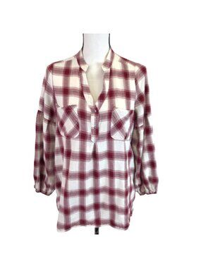 Weekend Suzanne Betro Womens Red & White Plaid Button-Front Cotton Blouse Size M